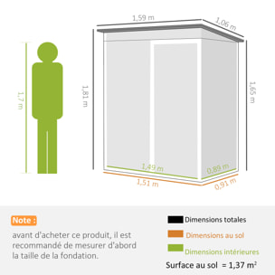 Abri de jardin métal 1,37 m² porte coulissante anthracite