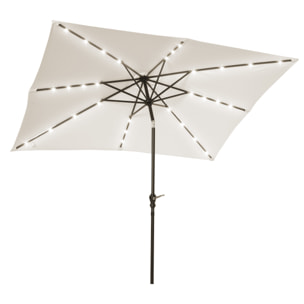 Parasol lumineux rectangulaire inclinable dim. 2,68L x 2,05l x 2,48H m parasol LED solaire métal polyester haute densité blanc cassé