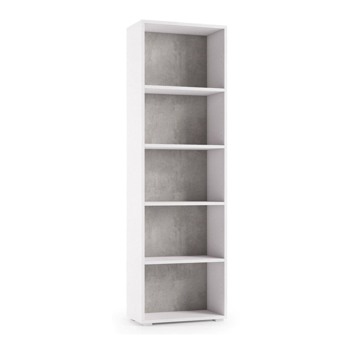 Libreria Allevien, Biblioteca a 4 ripiani regolabili, Scaffale per libri, Mobile da parete con ripiani, 100% Made in Italy, 60x30h195 cm, Bianco e Cemento