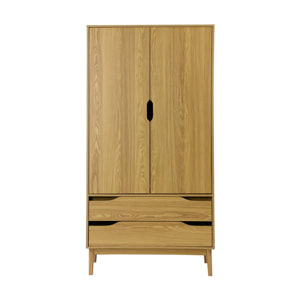 Armoire dressing vintage effet frêne 2 portes. 2 tiroirs. 1 tringle