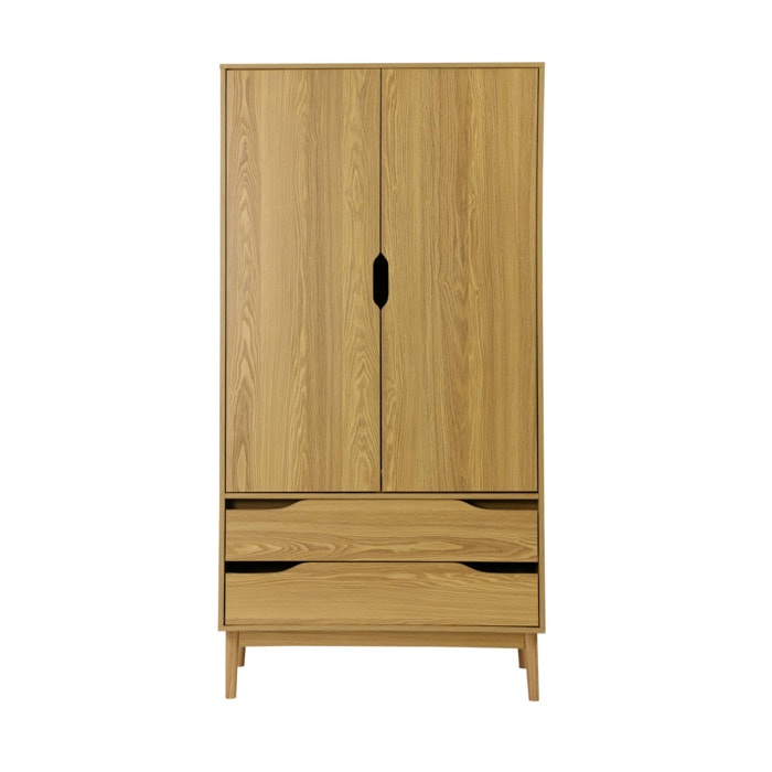 Armoire dressing vintage effet frêne 2 portes. 2 tiroirs. 1 tringle