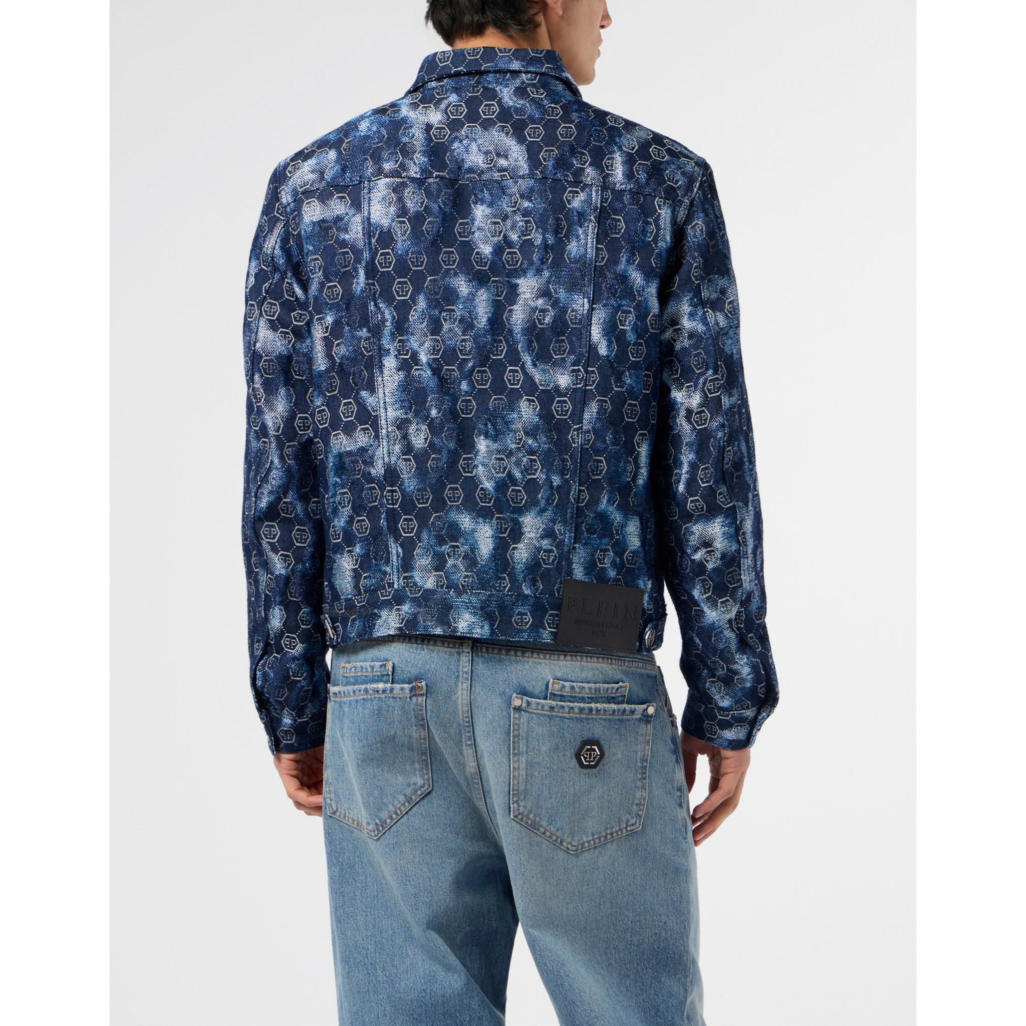 PHILIPP PLEIN Denim Trucker Jacket Jacquard Monogram