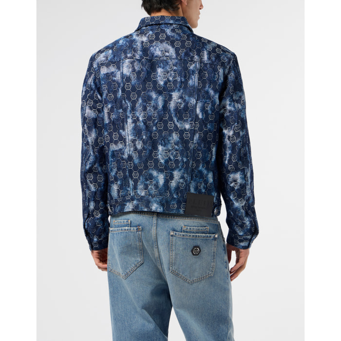 PHILIPP PLEIN Denim Trucker Jacket Jacquard Monogram