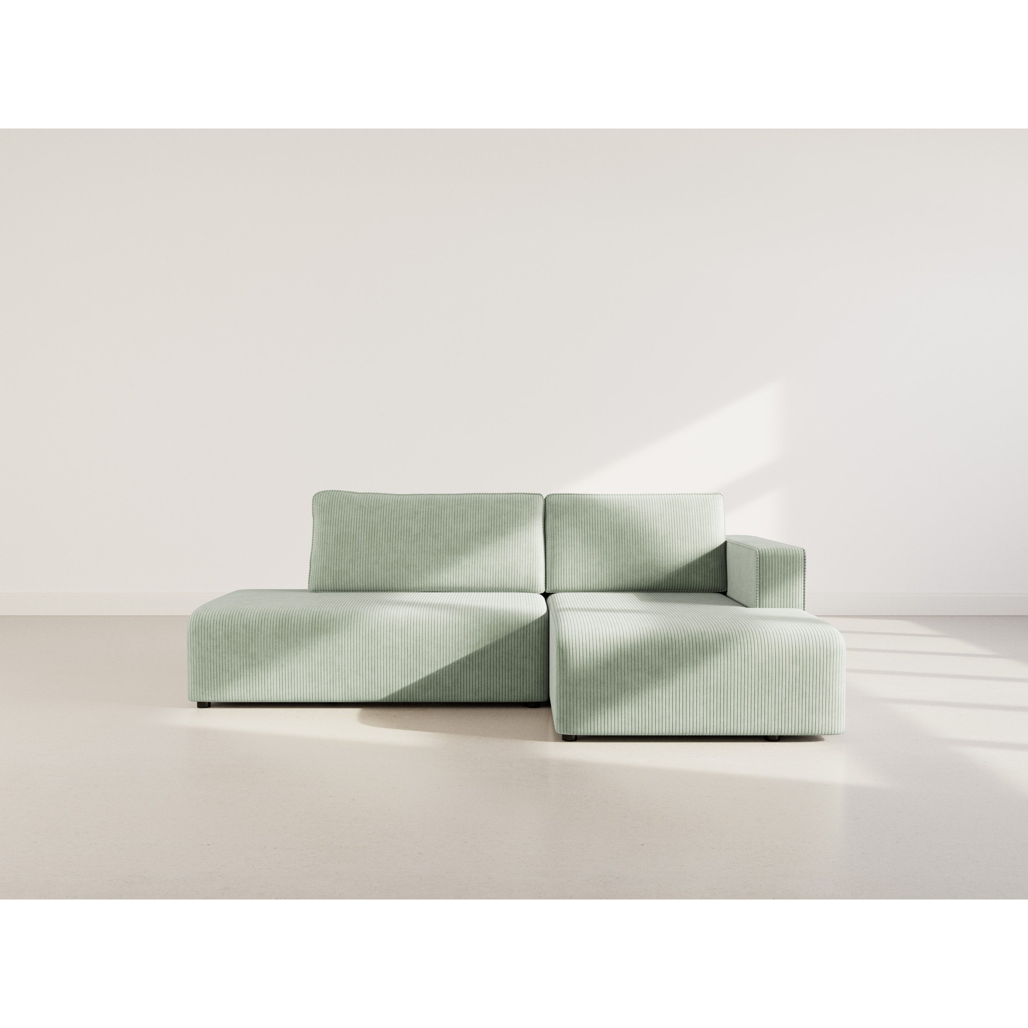 Topaze - canapé d'angle droit 4 places convertible avec coffre en velours côtelé - Vert sauge