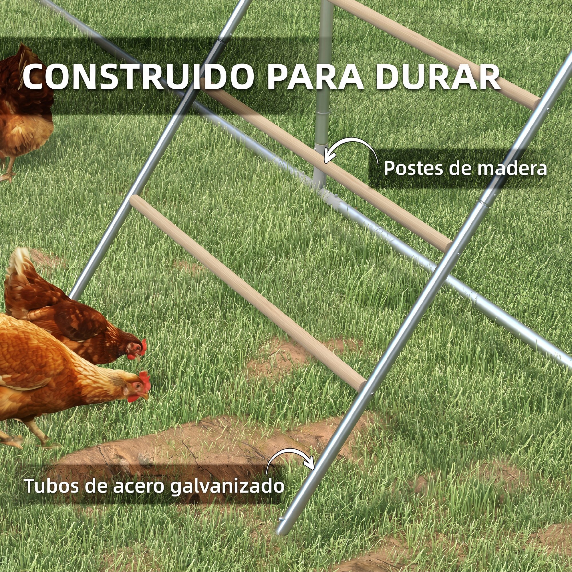Percha para Gallinas de 4 Niveles, Escalera de Madera y Acero Galvanizado para 4-6 Gallinas, 140x86 cm, para Gallineros de Tubos Metálicos de 25 mm, Natural