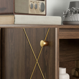 Buffet design - 2 portes, étagère - dim. 80 x 37 x 77 cm - doré effet bois