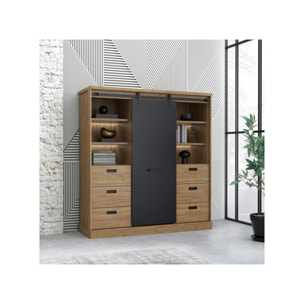 Buffet haut en bois effet chêne & noir - FACTORY