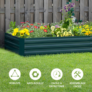 Carré potager de jardin dim. 241L x 90l x 30H cm tôle d'acier ondulée vert foncé