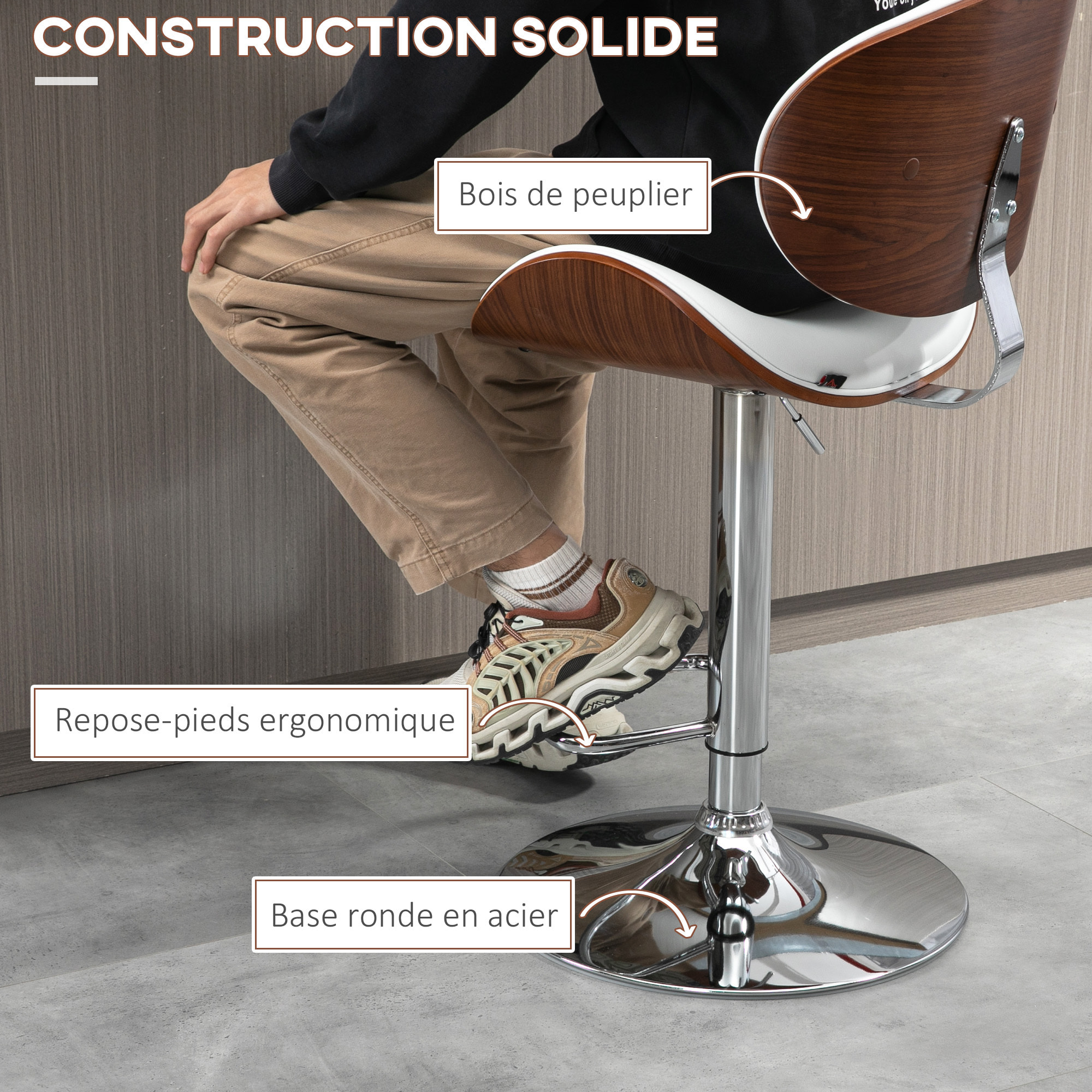 Lot de 2 tabourets de bar – Réglables et pivotants – Dossier et repose-pieds