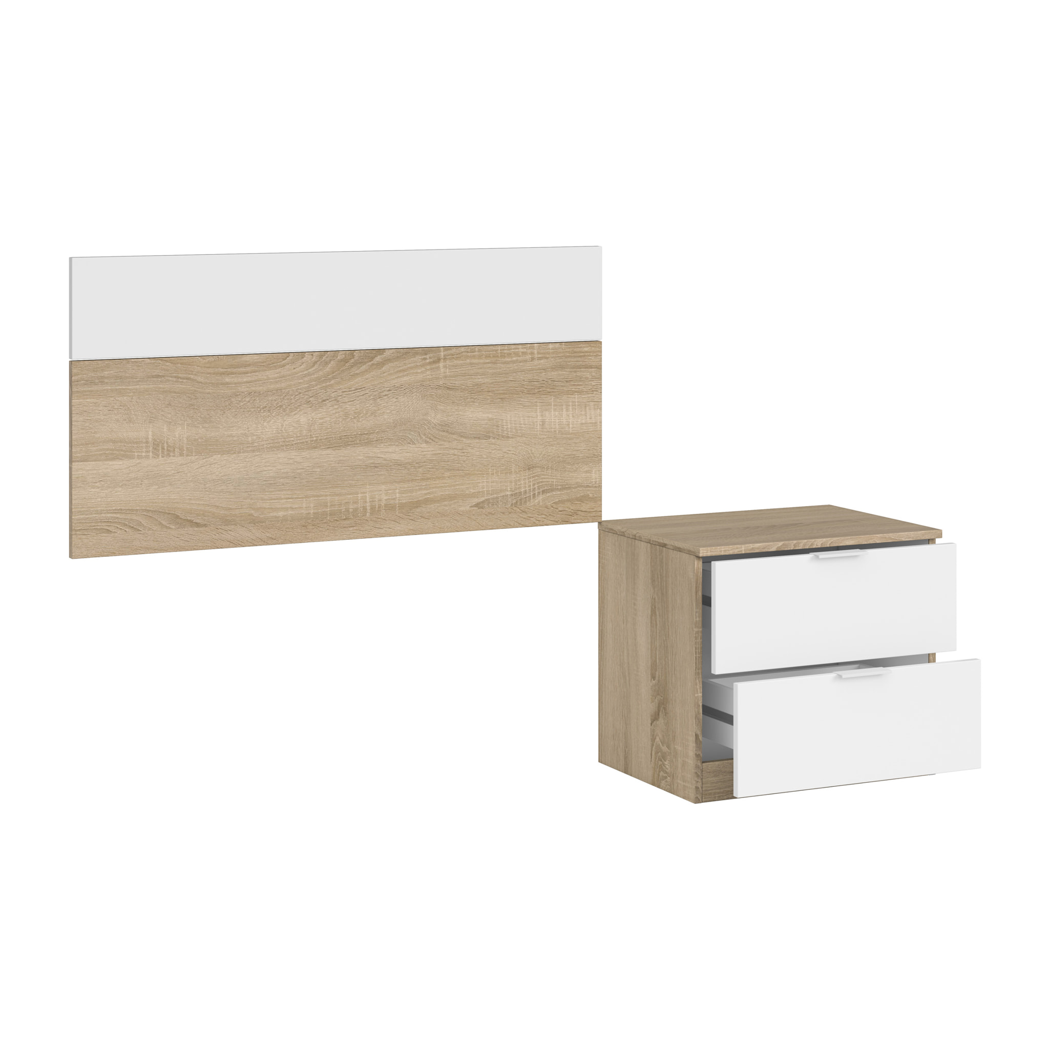 Set Testiera Letto Singolo 100 Cm Con Comodino 2 Cassetti Design Moderno Arredo Camera Da Letto Moderno E Salvaspazio 50 x 100 Cm Rovere E Bianco