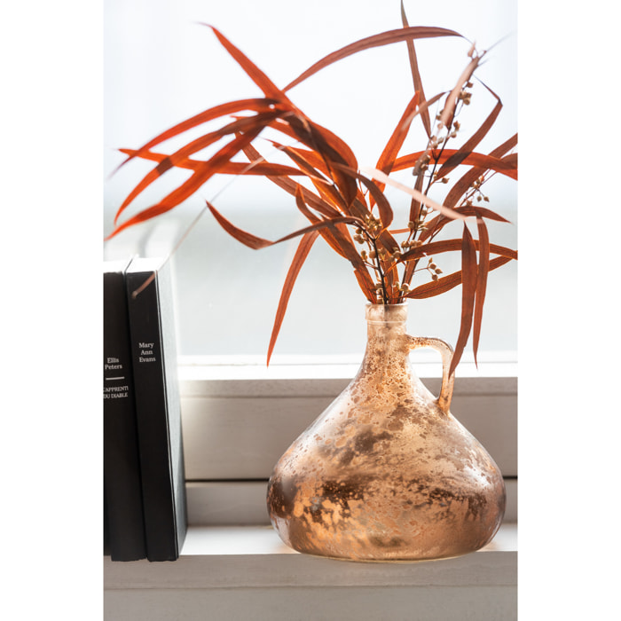J-Line vase Bouteille + Anse - verre - vieux rose - 18 cm de hauteur