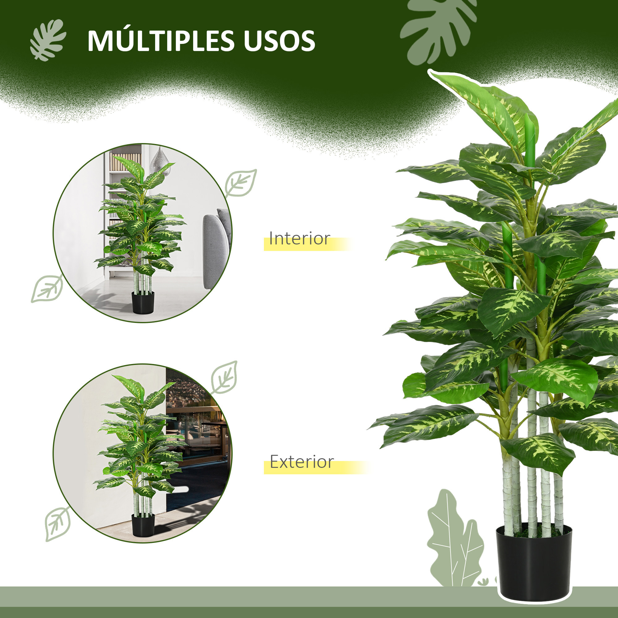 Árbol Artificial de Perenne 120 cm Planta Artificial Decorativa Grande Decoración para Hogar Oficina Balcón Dormitorio Verde