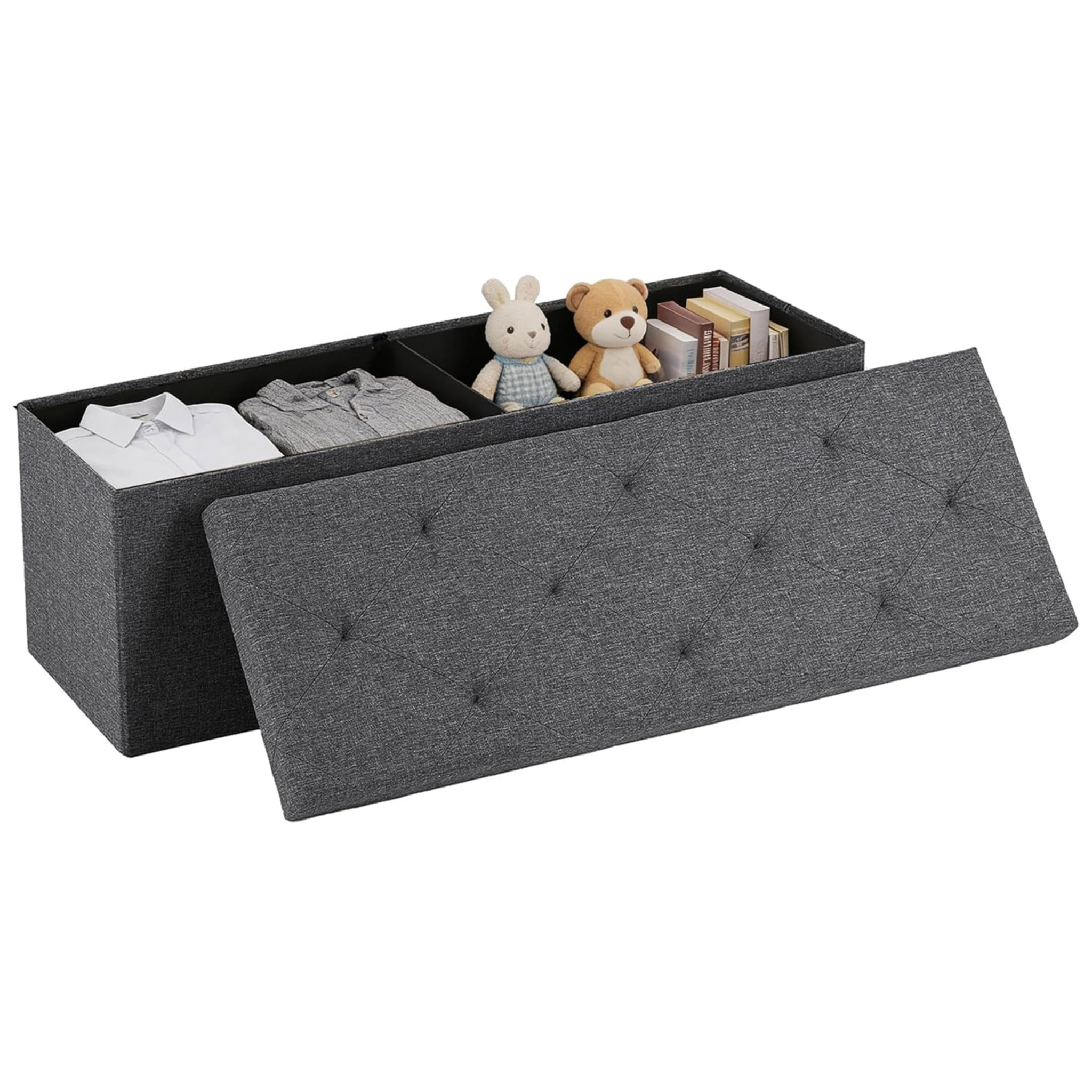 Nemora 110 - Cassapanca Ottomana 109x38x38 cm Pouf Contenitore Poggiapiedi in Tessuto Grigio