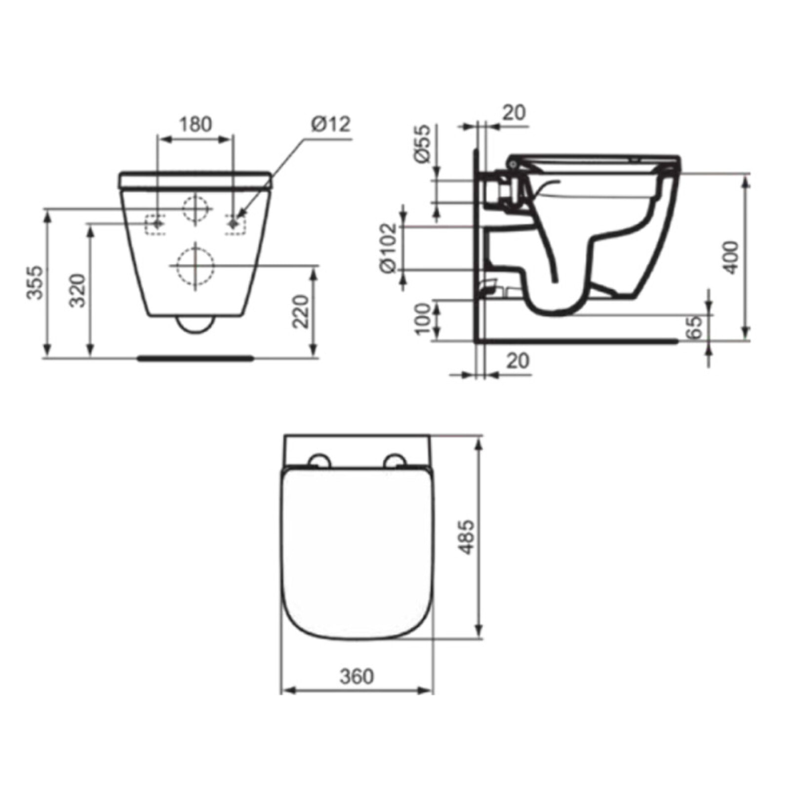 WC suspendu compact sans bride I.Life S RimLS+ avec abattant frein de chute