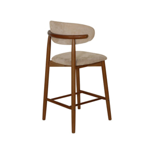 Tabouret de bar bois d'hévéa noyer et tissu chenille (lot de 2)  PAOLA