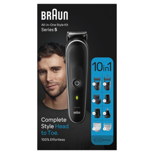 Braun Tondeuse 10 en 1 - Kit pour Barbe, Cheveux, Corps - Series 5 MGK5440 - Noir/Gris