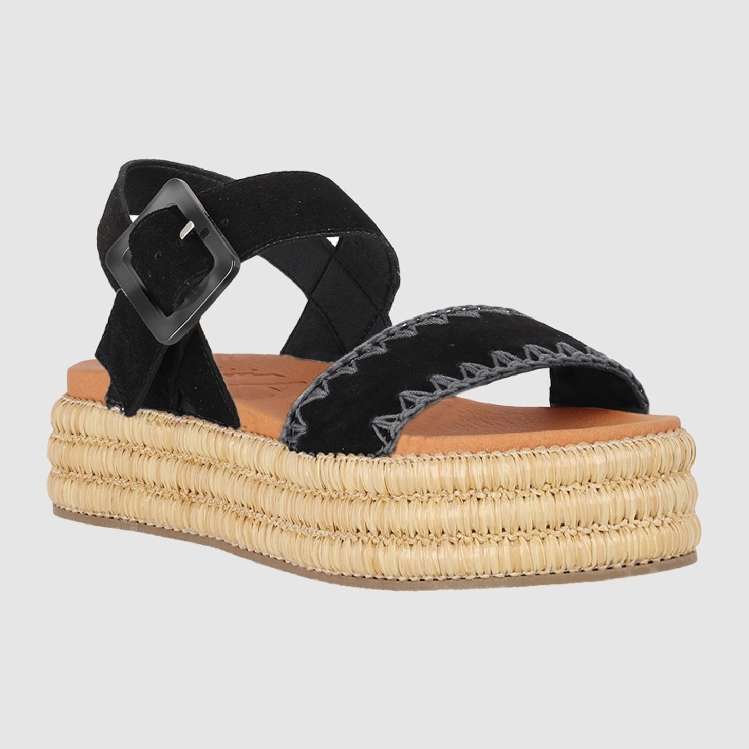 Sandalias de Serraje - Negro - Tacón: 5 cm