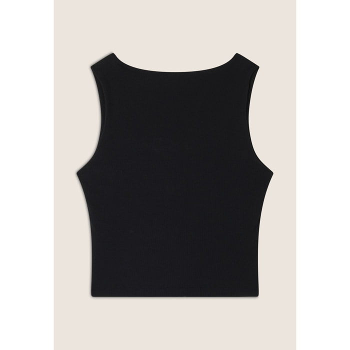 Top a costine stretch con scollo asimmetrico