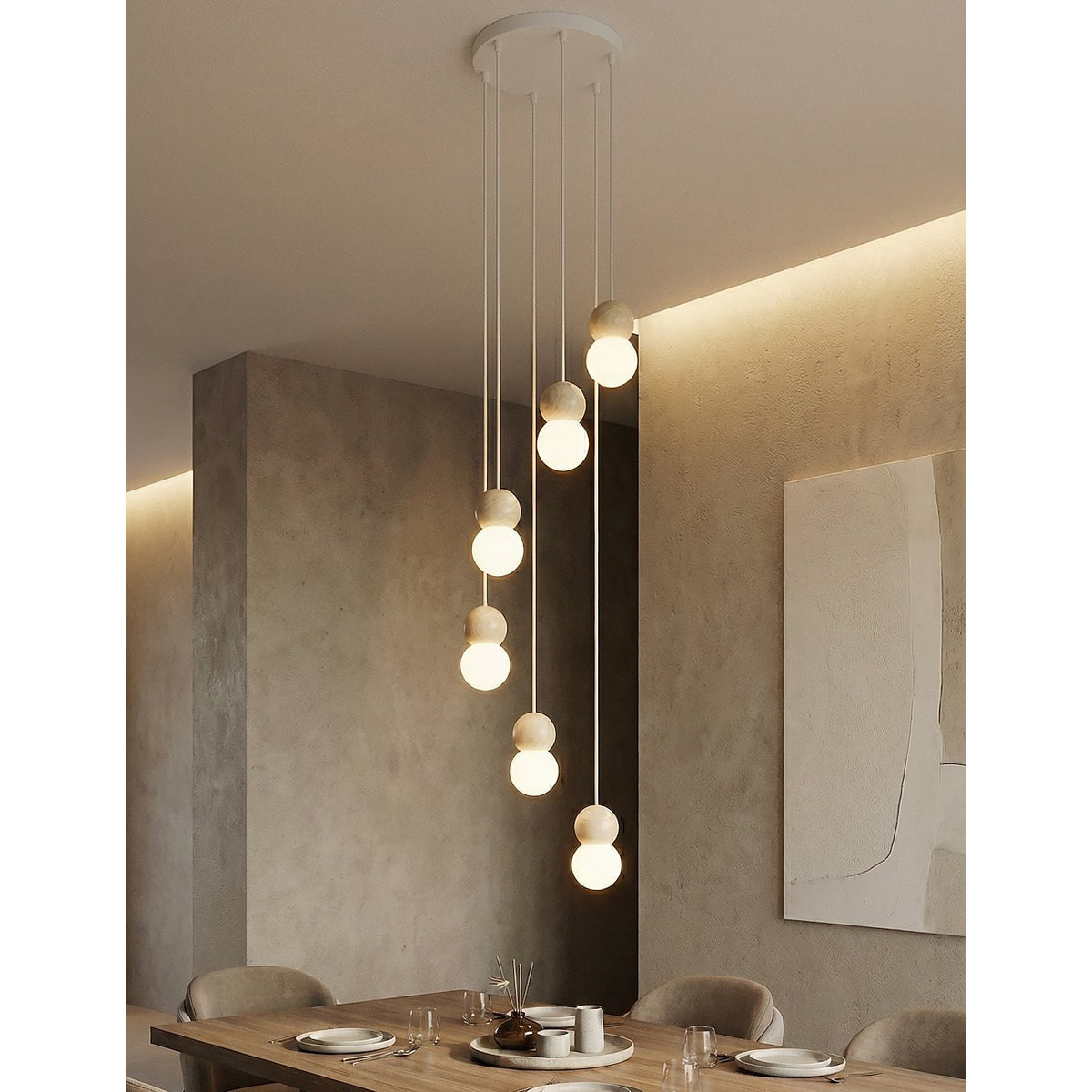Lampada a sospensione LOOP in acciaio bianco e legno