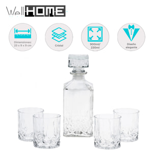 Set de vaso decantador elegante con tapas de cristal y vasos a juego