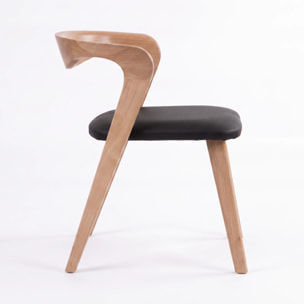 Chaise en bois d'hévéa blond et cuir synthétique noir - Vega