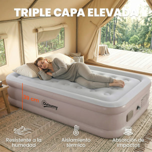 Colchón Hinchable Individual 190x97x39 cm con Bomba Integrada, Inflado 3 Min Desinflado 2 Min, Colchón Inflable Plegable Impermeable, Bolsa Transporte, Superficie Flocado, Carga 200 kg, Caqui