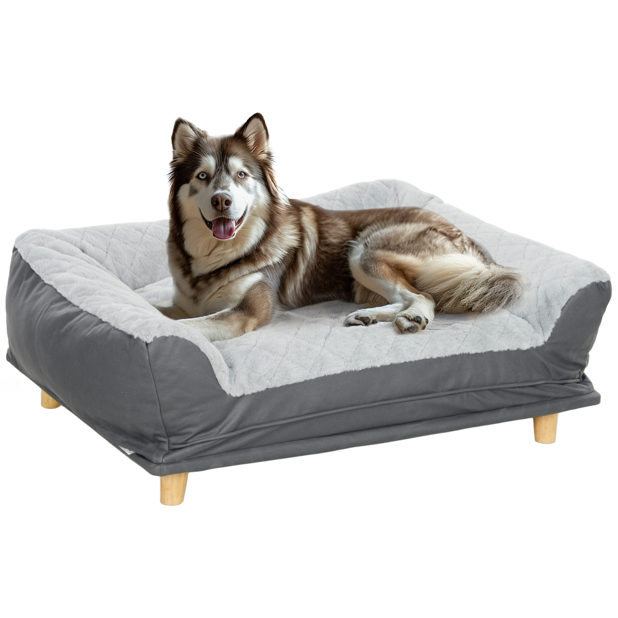 Canapé pour chien grande taille dim. 100L x 70l x 30H cm - housse zippée lavable - bois polyester gris