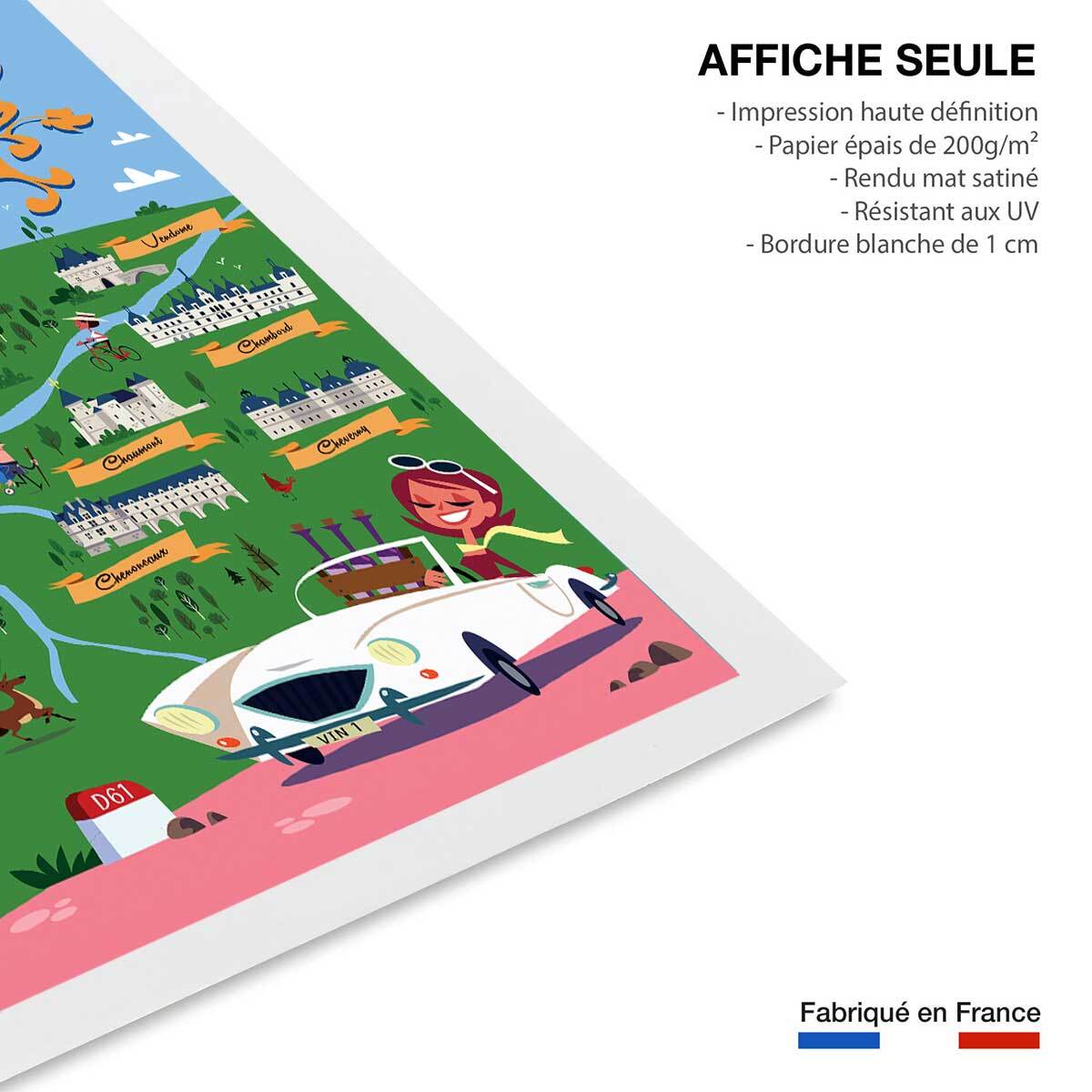 Poster sur la route des chateaux de la loire Affiche seule