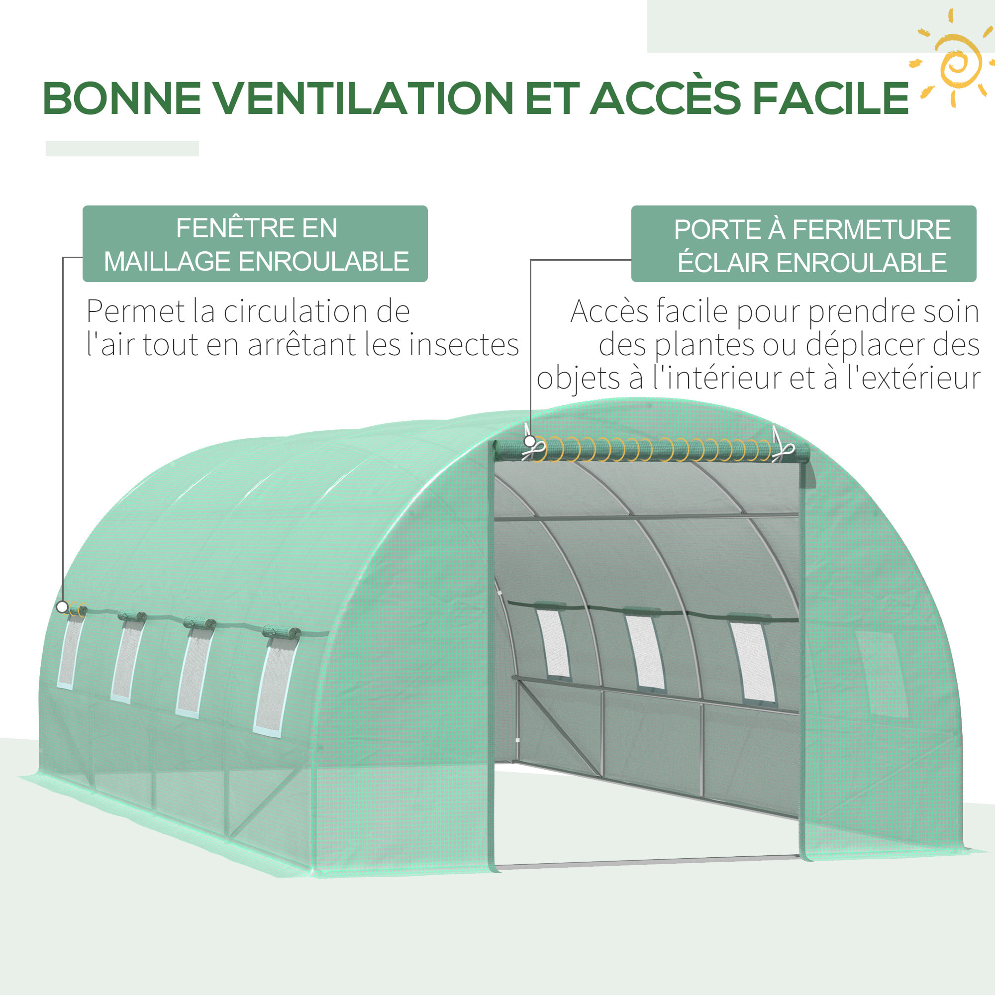 Serre de jardin tunnel 5,9L x 3l x 2H m châssis tubulaire acier galvanisé renforcé 2,5 cm 8 fenêtres 1 porte vert