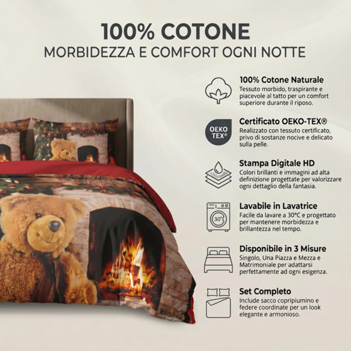 Parure Copripiumino in 100% Cotone con Federe Coordinate, Morbida e Traspirante, Certificata OEKO-TEX, Fantasie Moderne per Camera da Letto