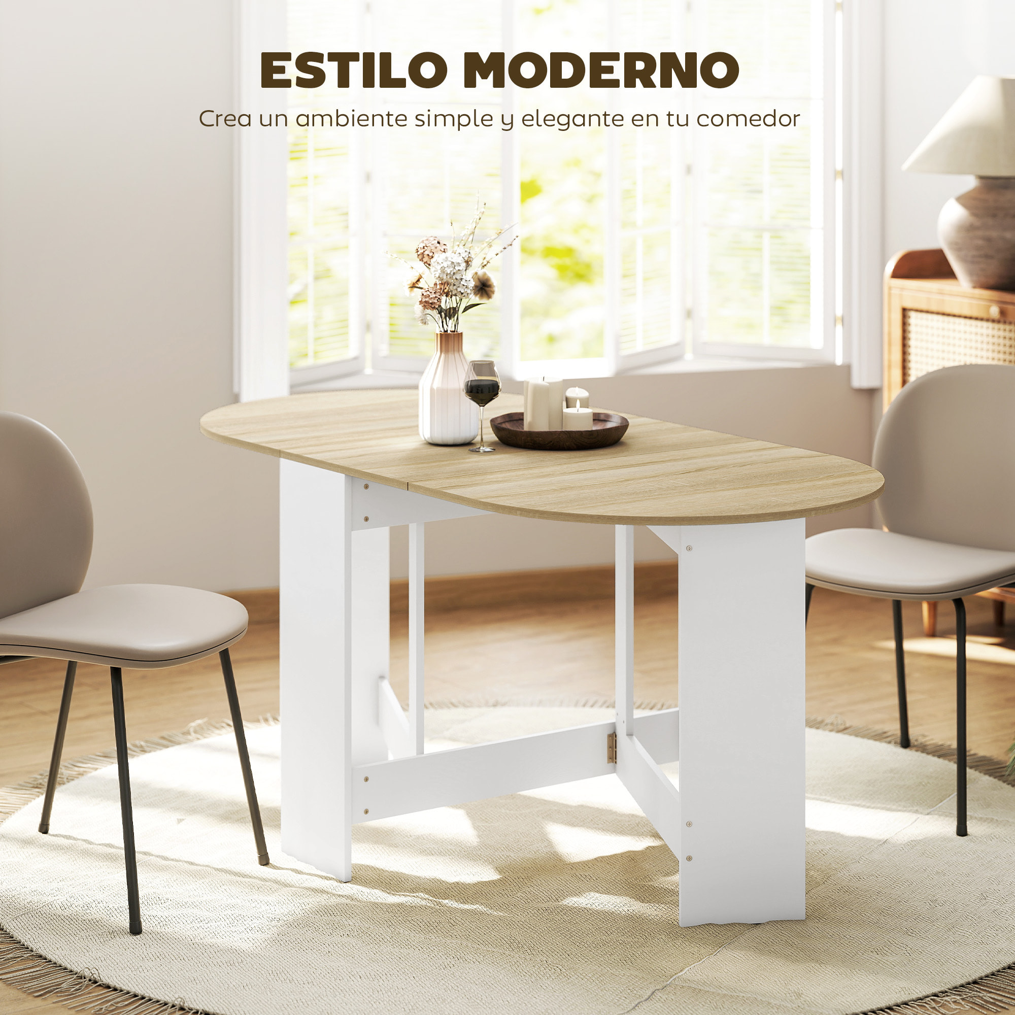Mesa Plegable de Comedor, Mesa de Cocina Plegable Ovalada, con Alas Abatibles, Hasta 6 Personas, para Comedor, Salón, Espacio Pequeño, 163x80x75 cm, Natural