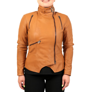 Giubbino in vera pelle di vitello Cuoio- Slim Fit