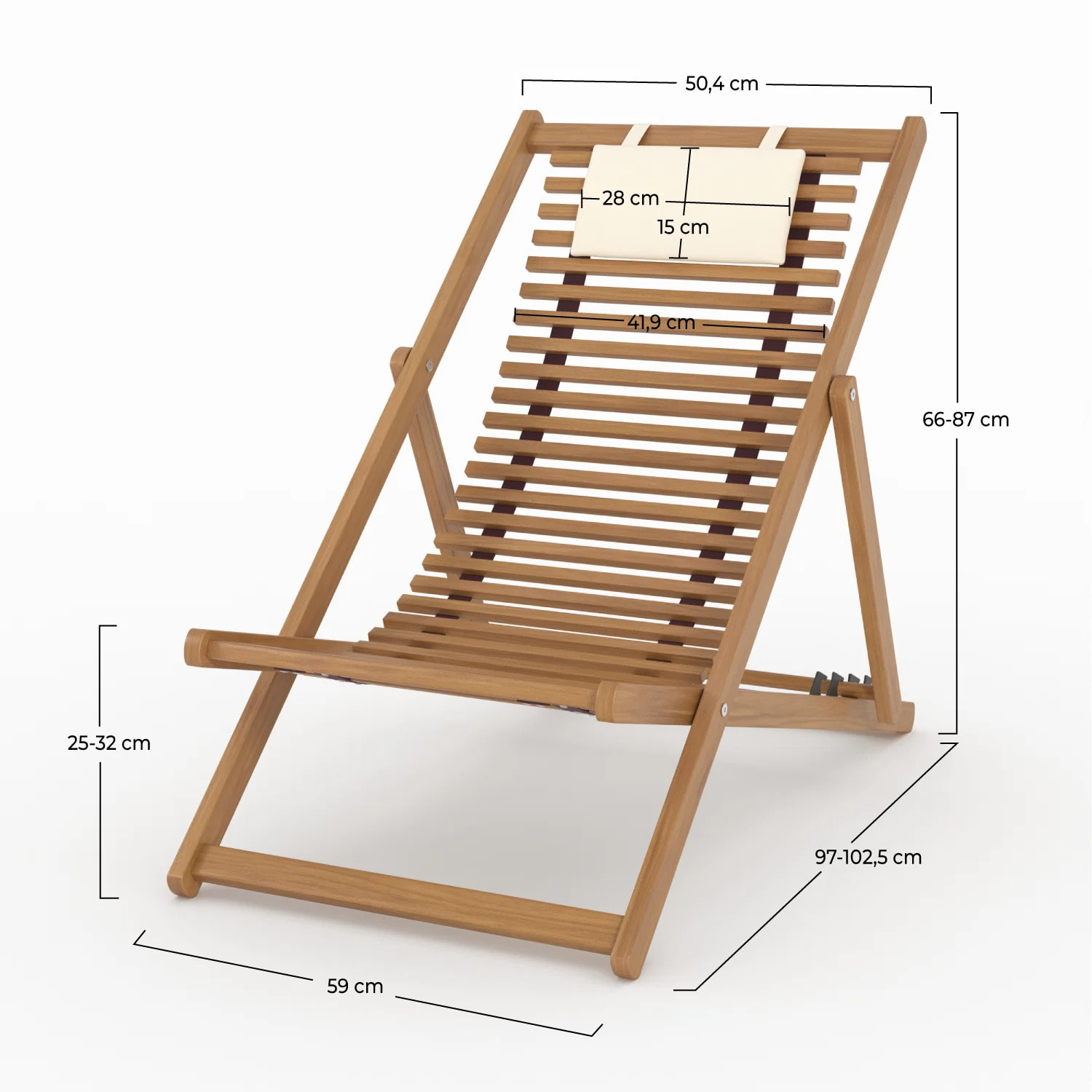 Chilienne de jardin en bois d'acacia et tissu écru - Nacpan