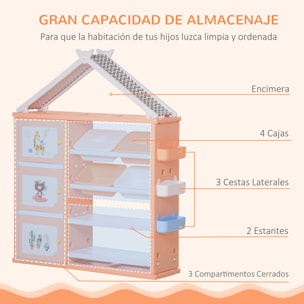 Estantería Infantil de Juguetes con Cajas Estantes y Cestas 128x34x155cm Naranja