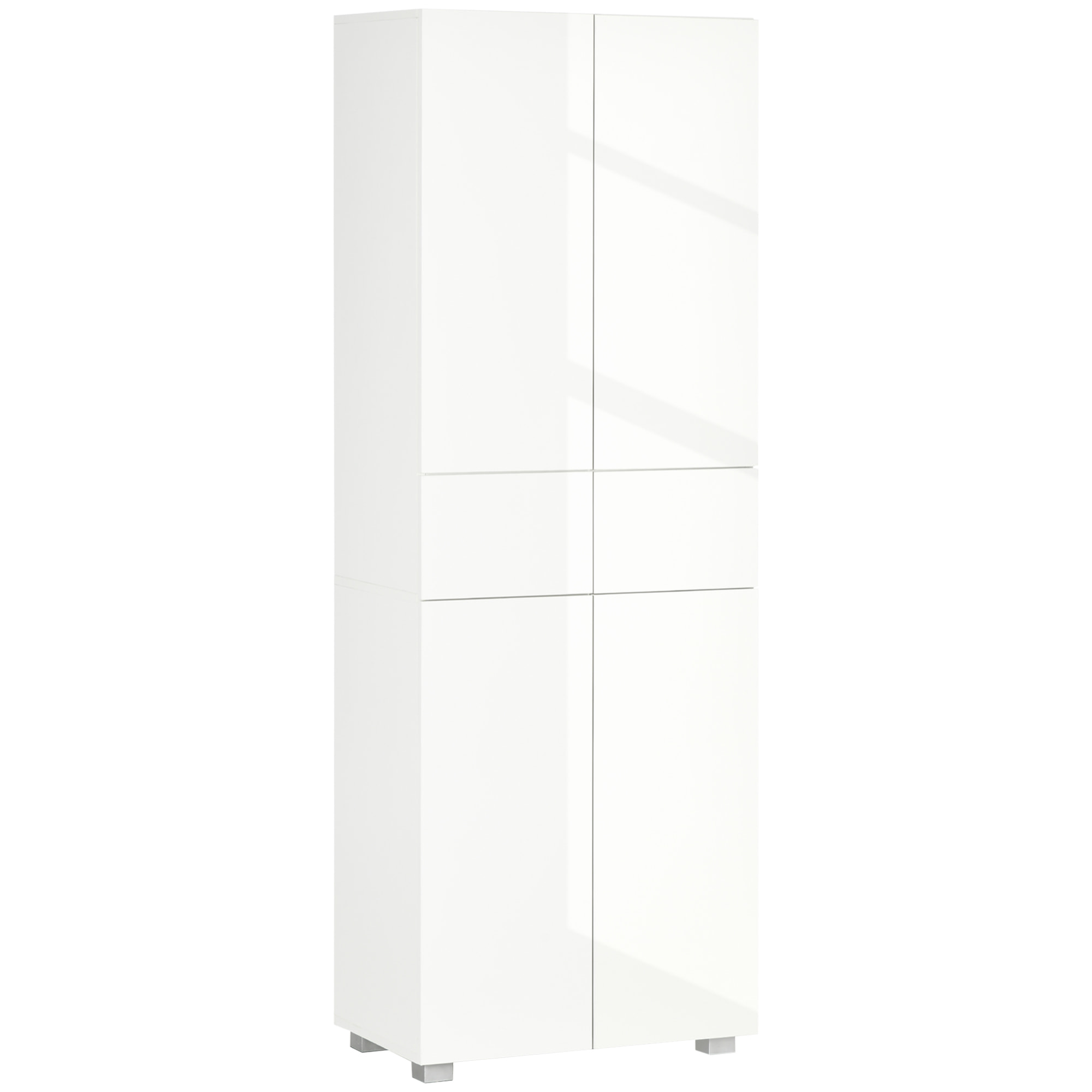 Buffet haut de cuisine blanc laqué style contemporain - 4 portes, 3 étagères réglables, 2 tiroirs