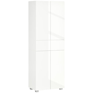 Buffet haut de cuisine blanc laqué style contemporain - 4 portes, 3 étagères réglables, 2 tiroirs