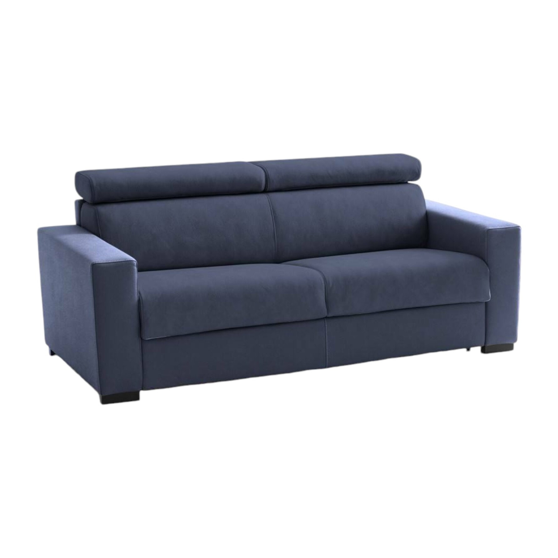 Divano fisso Alexandra, Divano a 2 posti, 100% Made in Italy, Sofà Soggiorno, in tessuto imbottito, con poggiatesta regolabili e Braccioli slim, Cm 160x95h85, Blu