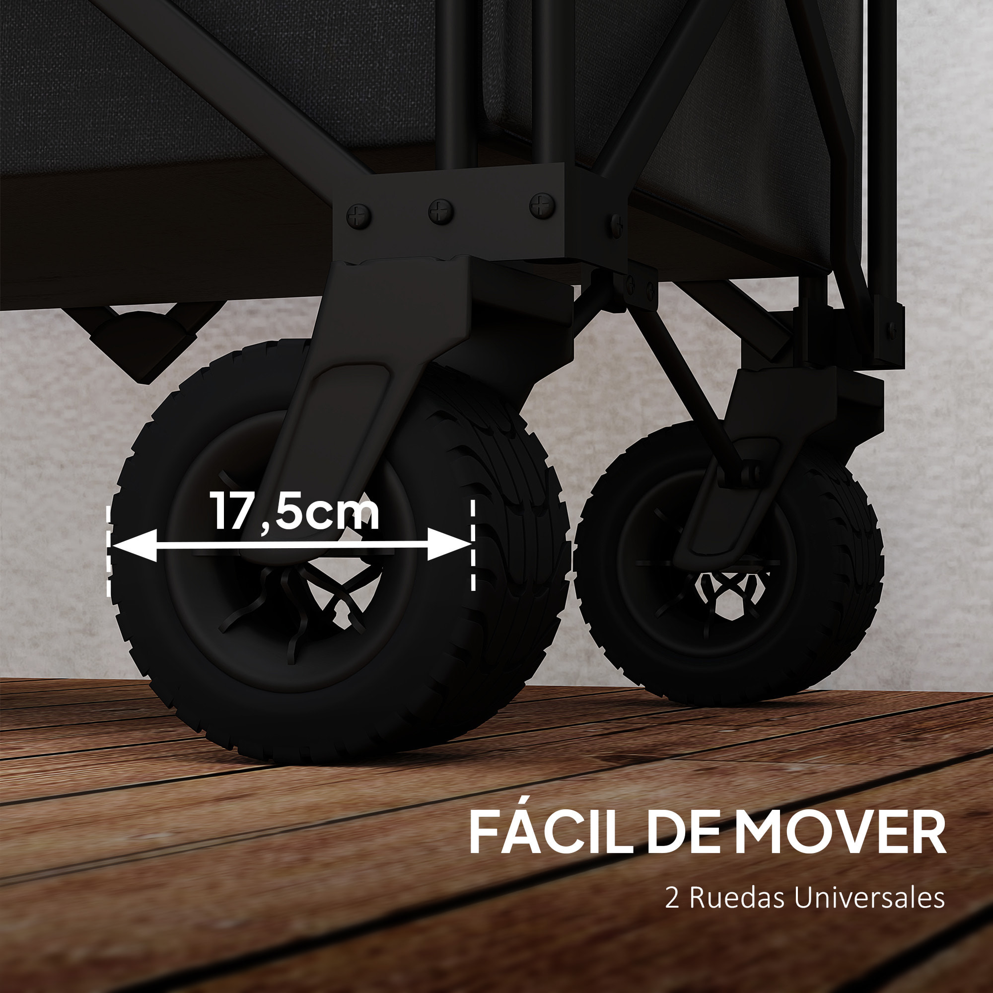 Carro Playa Ruedas Grandes Carro de Jardín Plegable con Mango Ajustable Puerta Trasera Expandible Carga 100 kg Carrito Transporte para Todo Terreno Jardín Campaña Compra Negro