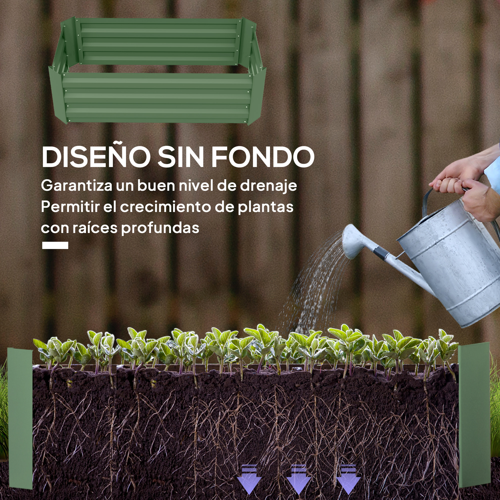 Juego de 2 Jardineras Exterior Grandes de Acero Galvanizado, Huertos Urbanos, Maceteros Exterior Elevados para Plantas, Flores, Terraza, Resistente a la Intemperie, 100x50x30 cm, Verde