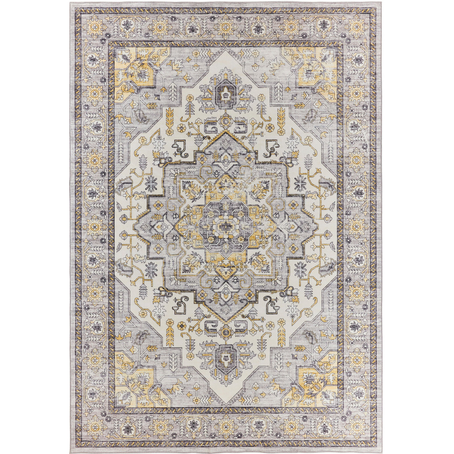 OTTOMAN - Tapis à poils courts doux à motif oriental jaune