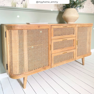 Buffet 2 portes et 3 tiroirs en cannage - Wava