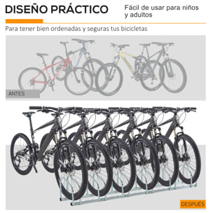 Aparcamiento para 6 Bicicletas Soporte de Acero para Aparcar Bicicletas en el Suelo o Pared Estacionamiento para Interior y Exterior 179x33x27 cm Plata