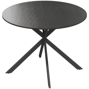 Table ronde style industriel bois métal 4 pers. dia. 100 cm noir