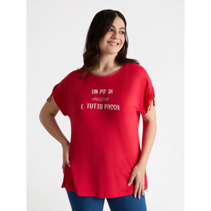 Fiorella Rubino - T-shirt ricamata in viscosa LENZING™ ECOVERO™ - Rosso