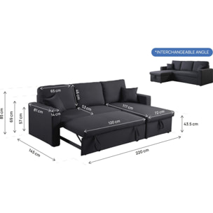 Canapé d'angle convertible/ réversible "Alain" - 221 x 145 x 85 cm - 3 places - Noir
