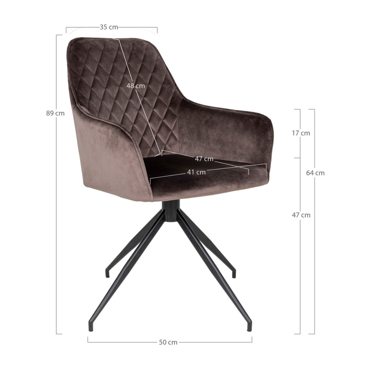 Sedia da pranzo girevole Harbo in velluto mushroom con base nera