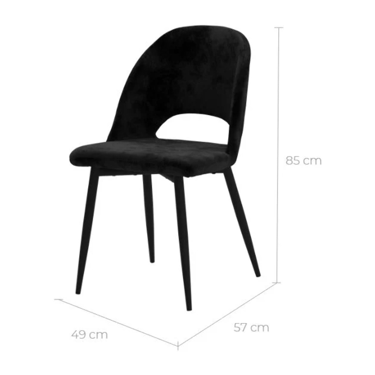 Lot de 2 chaises noires en velours et pieds en métal - Pénélope