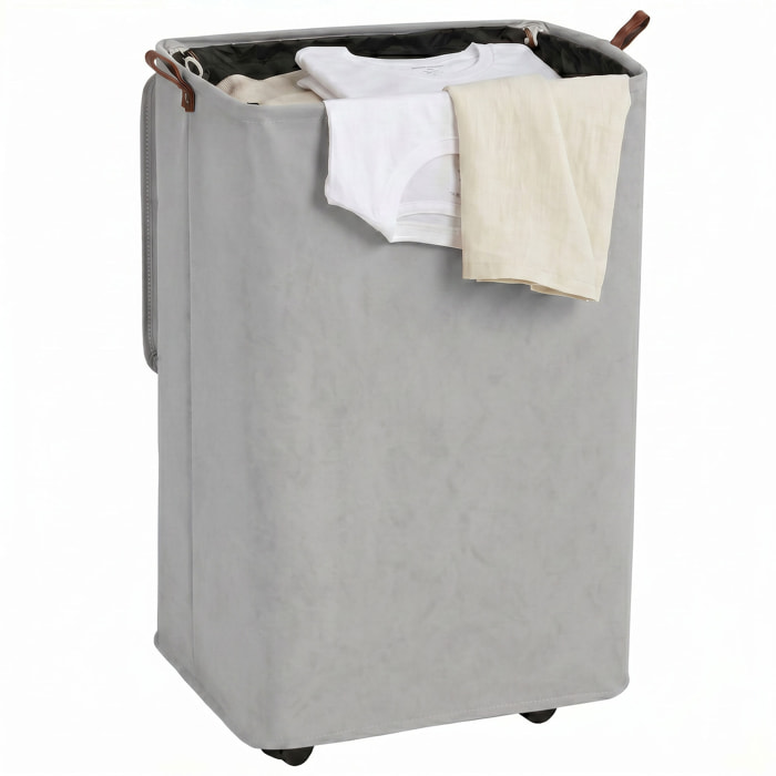 Cesto de Ropa Sucia con Tapa y Ruedas, 50L, Cesta de Ropa Sucia Plegable con Bolsa con Cordón Extraíble y Lavable, para Lavandería, Dormitorio, Baño, 40x30x65 cm, Gris