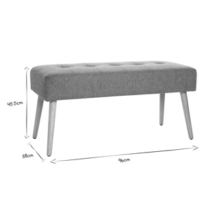 Banc scandinave capitonné en tissu effet velours texturé gris clair et bois clair L96 cm GUESTA