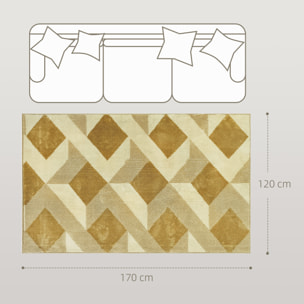 Alfombra Salón 170x120 cm Alfombra Lavable en Lavadora Pelo Corto Elementos a Cuadros Tapete para Sala de Estar Dormitorio Comedor Crema y Marrón